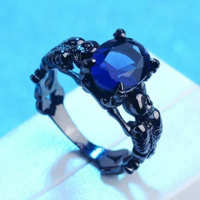 Wholesale Fashion Jewelry Factory Oval Royal Blue Aaa Zircon Skull Rings for Women