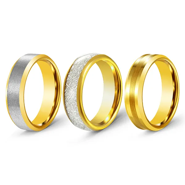 Custom 6mm 8mm High Polish Fashion Rings Jewelry 18K 24K Gold Tungsten Ring for Wedding Rings