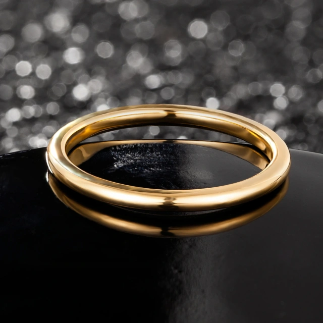 High Quality Fashon Rings Simple 18K Plated Gold 2mm Tungsten Rings Engagement Wedding Ring