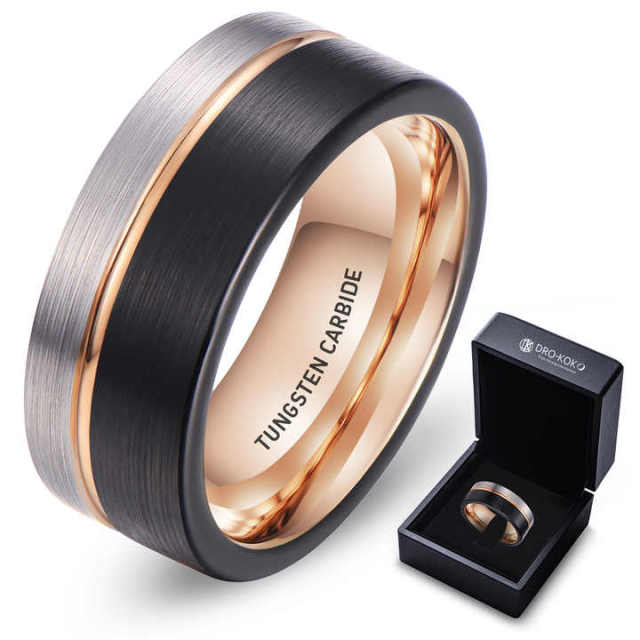 Ready to Ship 8mm Engagement Wedding Rings Tungsten Carbide Steel Ring Black Silver Jewelry for Men Women comfort Fit