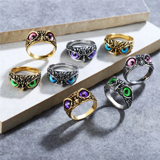 Factory Direct Sale Demon Eyes Owl Punk Jewelry Couple Animal Stainless Steel Promise Ring Jewelry Women for Men Rings
