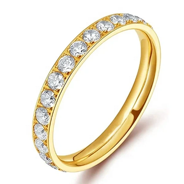 New 18K Gold Crystal Zircon Circle Ring Finger Jewelry Geometric Stainless Steel Ring for Women Accessories Titanium Jewelry