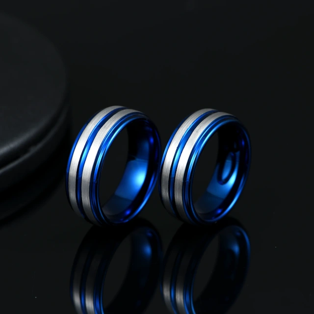 2025 Fine Jewelry Rings Custom Ready to Ship 8mm Tungsten Ring Blue Men Jewelry Rings for Men