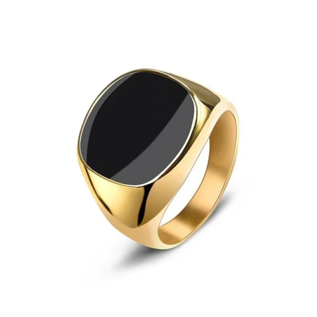 Custom Engagement Black Square Man Rings Geometric Jewelry Large Stainless Steel Gold Wedding Rings