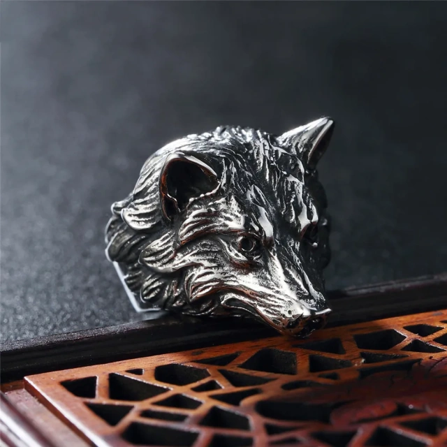 Stock Punk Gothic Titanium Steel Wolf Head Animals Glamour Finger Ring