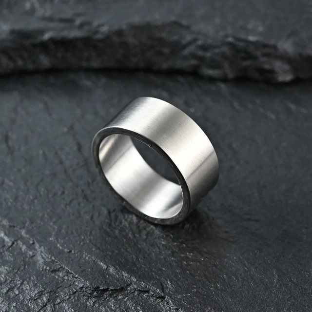 2023 New Hot Selling 10mm Wide Inner and Outer Flat Fashion Simple Retro Silver Titanium Steel Ring for Men