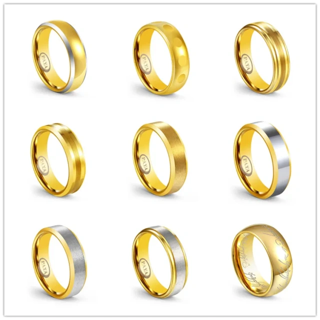 Wholesale Wedding Bands Gift Tungsten Carbide Ring 24K Men Gold Rings Fashion Jewelry Rings