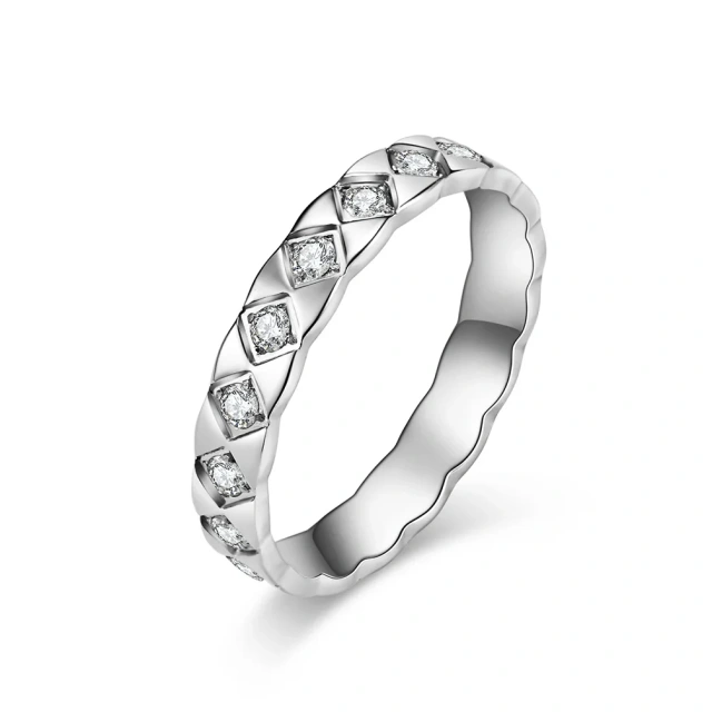 Popular Cz Paved Woman Jewelry Eternity Band Turkish Cubic Zircon Stainless Steel Diamond Ring