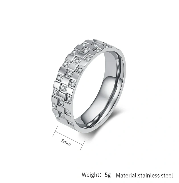 6mm Silver Titanium Steel Ring for Men Women Wedding Band Couple Set Cubic Zirconia Stone Inlay Polished Comfort Fit