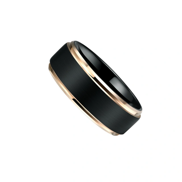 Custom Rose Gold Tungsten Carbide Rings - Black Brushed Finish