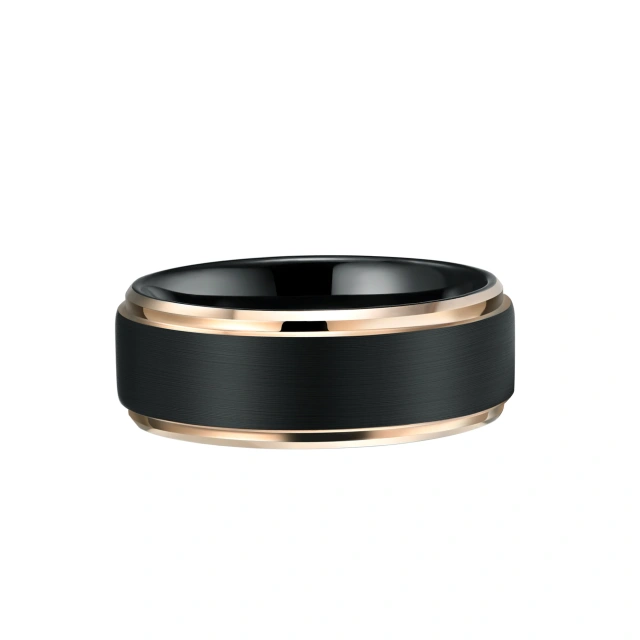 Custom Rose Gold Tungsten Carbide Rings - Black Brushed Finish