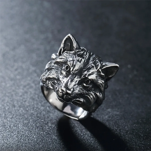 Stock Punk Gothic Titanium Steel Wolf Head Animals Glamour Finger Ring