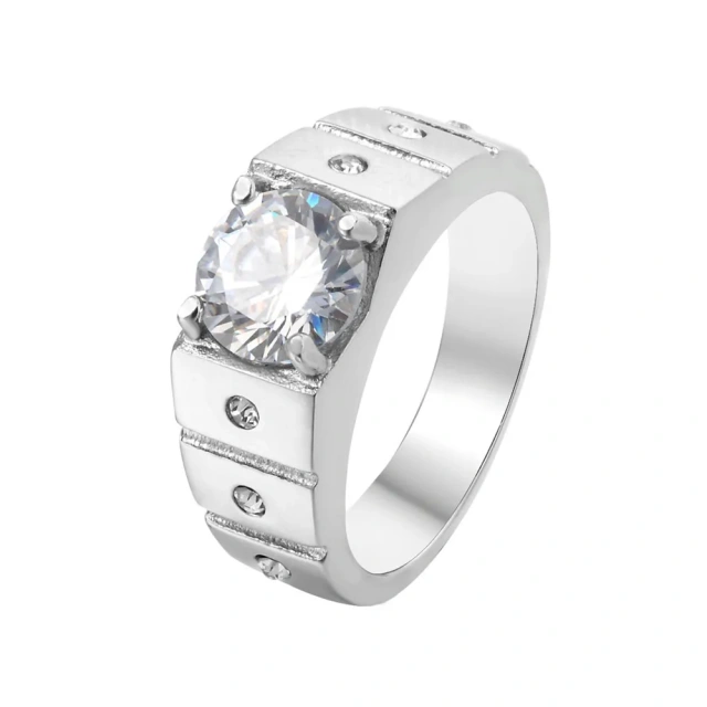 High Quality Jewelry Titanium Stainless Steel Diamond Ring Silver Plated Zircon Stainless Steel Wedding Rings for Men and Women