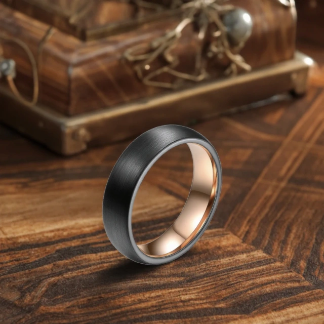 Wholesale Fashion Jewelry Rings 6mm Waterproof Black Tungsten Rings for Men Rose Gold Couple Wedding Rings