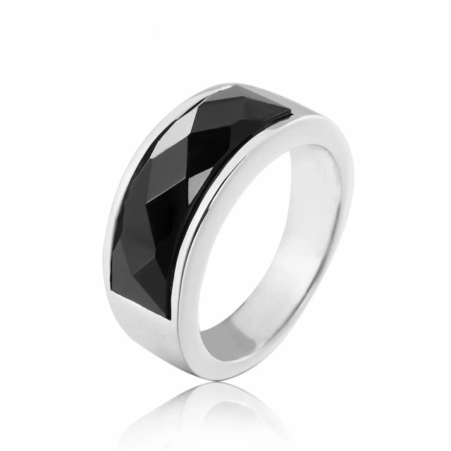 8mm Titanium Steel Fashion Stainless Steel Rings With Black Stone for Men Wedding Ring Jewelry