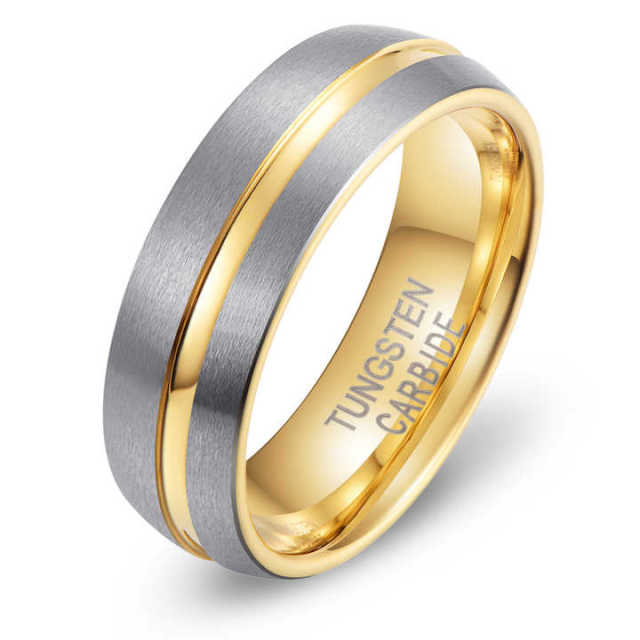 Hot Sale Tungsten Carbide Rings Brushed 7mm Dome 18K Gold Plated Tungsten Ring for Men Women Wedding Engagement Ring