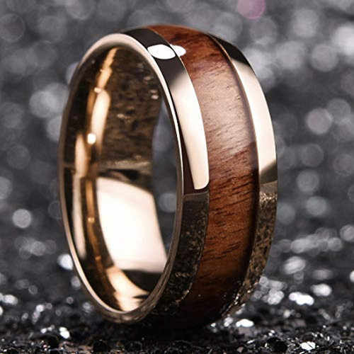 OEM Logo 18K Gold Plated Tungsten Carbide Cock Ring for Men Women Wedding Band Fashion Jewelry Whisky Barrel Wood Inlay