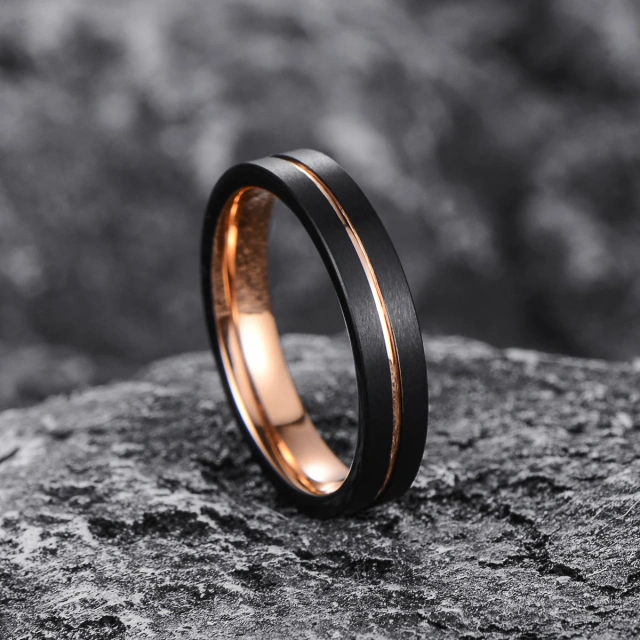 Ready to Ship Jewelry 4mm Men Rings 18K Tungsten Rose Gold Black Brushed Ring Wedding Rings