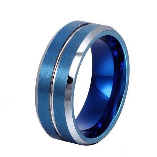 Blue Tungsten Steel Rings - Double Brushed Finish - Ouyuan Supplier