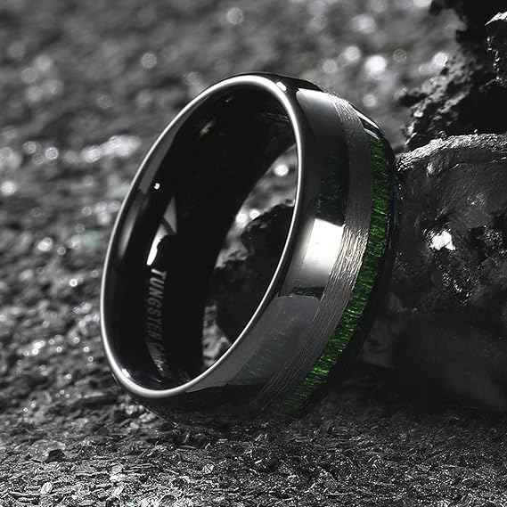 Wholesale Price Dome Surface Mens Tungsten Rings Green Inlay Green Wood Men Ring