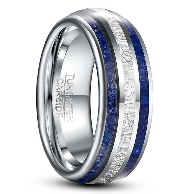Fashion Jewelry Custom Engrave Man Ring Inlay Real Lapis Lazuli Stone Tungsten Rings Wedding Tungsten Rings Men Silver