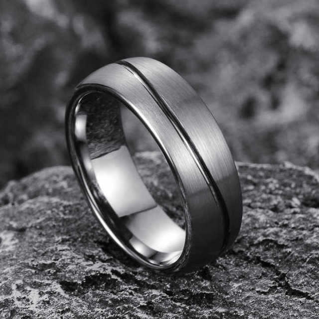 8mm Silver Tungsten Rings - Grooved Irregular Design - Ouyuan Factory