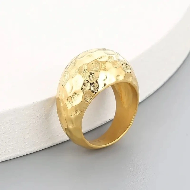 In Stock Men Unique Retro Gold/silver/black Stainless Steel Pitted Surface Jewelry Ring