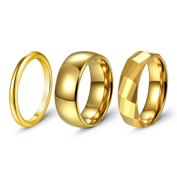 Custom 6mm 8mm High Polish Fashion Rings Jewelry 18K 24K Gold Tungsten Ring for Wedding Rings