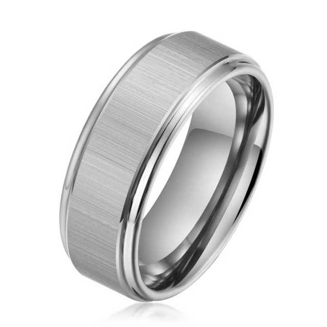 RTS High Quality 8mm Silver Matte Finish Grooved Tungsten Wedding Band for Men Women With Beveled Edges Men Rings Jewelry