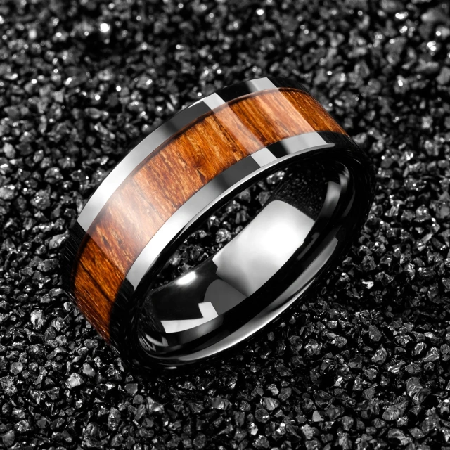 High Polished 8MM Fine Jewelry Ring for Men Bands Custom Ceramic Rings Black Wood Ceramic Ring Fashion Jewelry