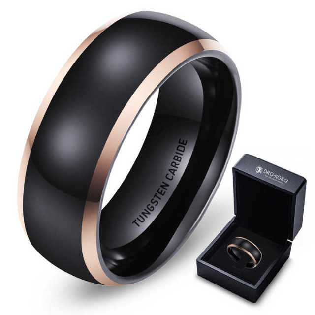 Fashion Jewelry Rings Dome Polishing 8mm Tungsten Ring Black Tungsten Ring Men Women Fashion Engagement Wedding Band Comfort Fit
