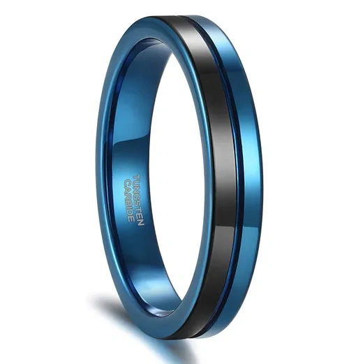 4MM Men and Women Tungsten Carbide Ring Blue Plated Fashion Engagement Wedding Band comfort Fit