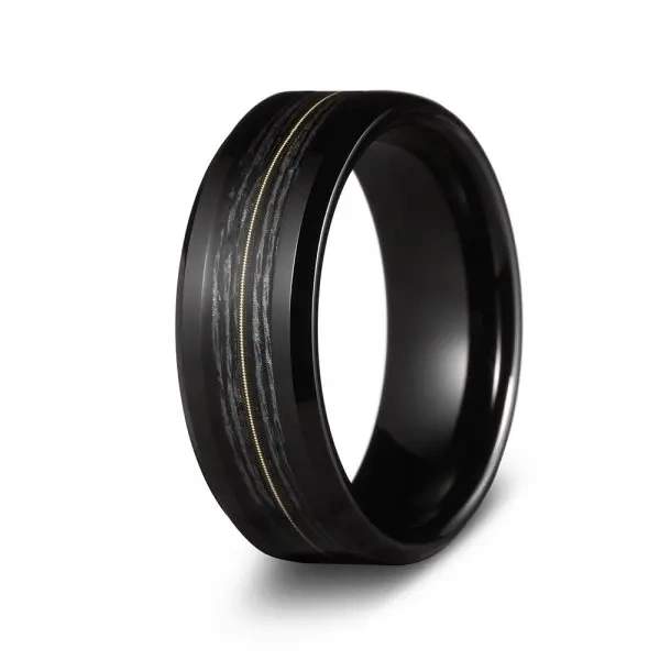 Black Plated Wholesale Men Luxury Tungsten Carbide Ring Inlay Guitar String