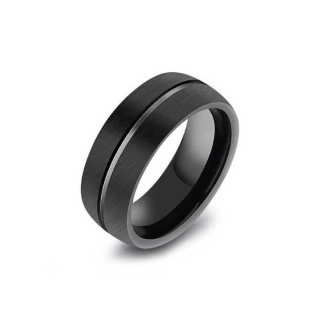 Tungsten Ring 8mm Black Beveled Edges Groove Men Tungsten Band