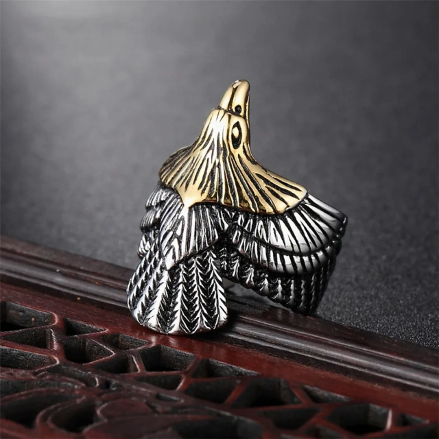 Stock Trendy Titanium Steel Ring Chunky Punk Rocker Eagle Ring for Women Men