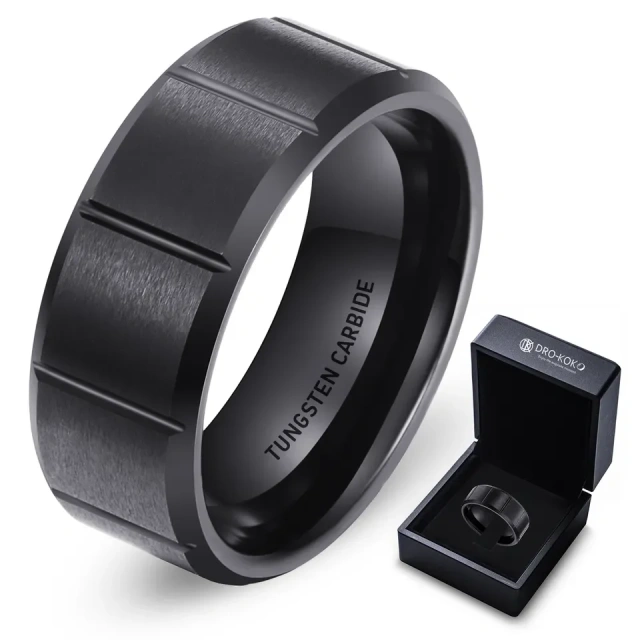 Rready to Ship Wholesale Fashion Classic Cutting Matte 8mm Black Finger Tungsten Carbide Rings for Men Rings