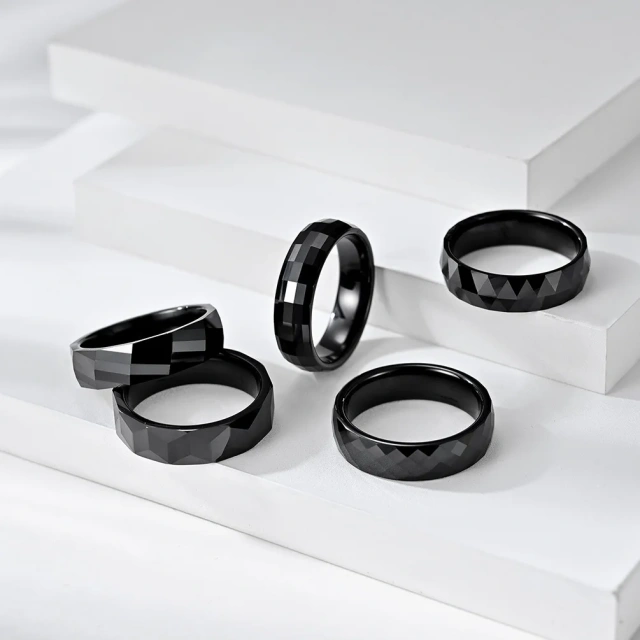 Ready to Ship Ceramic Jewelry Rings Faceted Surface Simple Black Zirconia Ceramic Ring Fashion Jewelry for Women Men