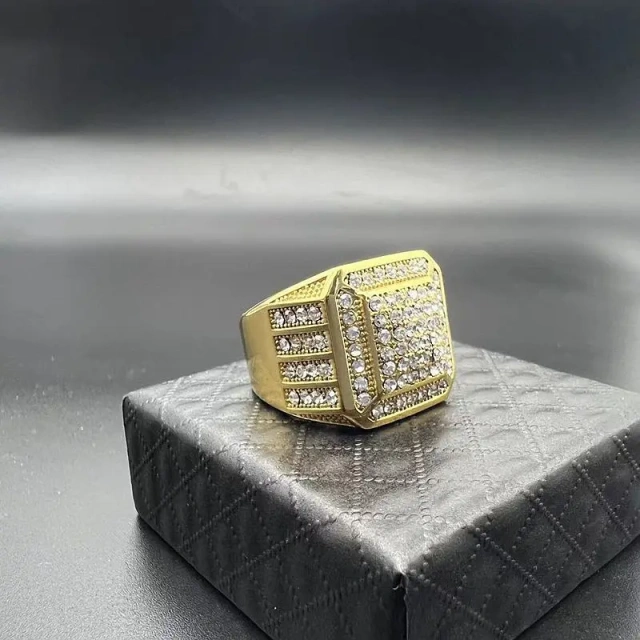 Custom Hip Hop Jewelry Moissanite Cuban Ring Gold Plated Fashion Cz Jewelry 925 Sterling Silver Iced Out Ring for Men