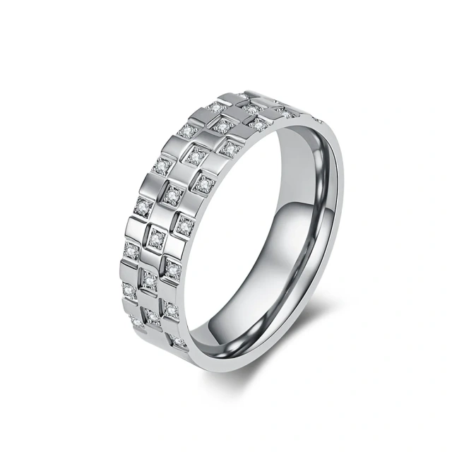 6mm Silver Titanium Steel Ring for Men Women Wedding Band Couple Set Cubic Zirconia Stone Inlay Polished Comfort Fit