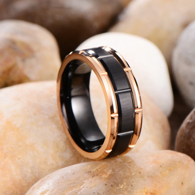 Guangzhou Wholesale Jewelry 8mm Black Gold Tungsten Carbide Ring for Men Women Engagement Wedding Band Comfort Fit