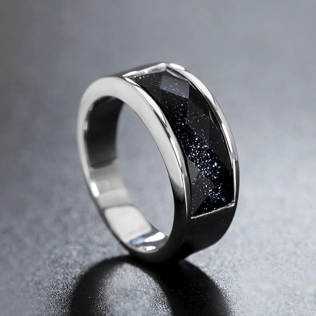 8mm Titanium Steel Fashion Stainless Steel Rings With Black Stone for Men Wedding Ring Jewelry