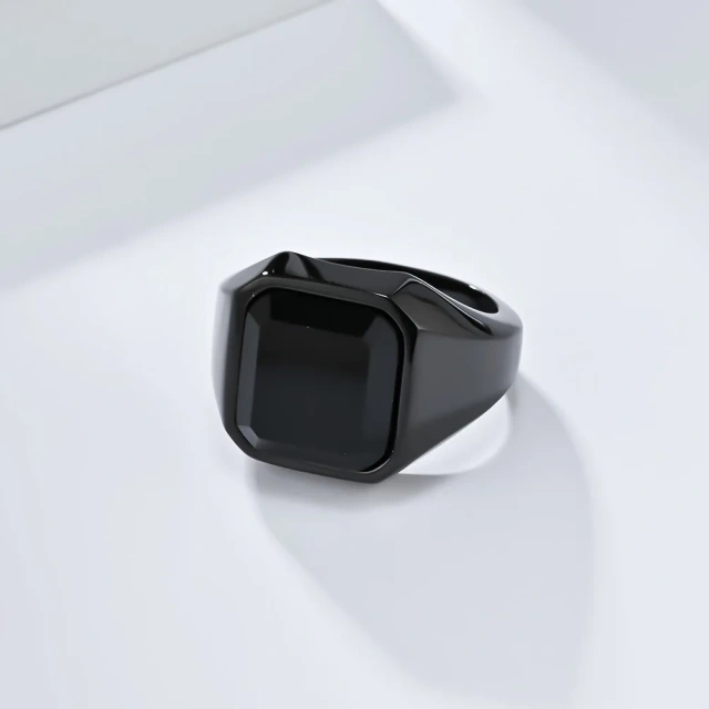 Ready to Ship Titanium Steel Black Onyx Stainless Steel Ring Artificial Stone Ring Jewelri Man Stainless Steel Jewelry