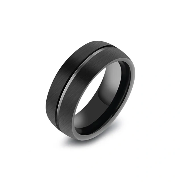 Tungsten Ring 8mm Black Beveled Edges Groove Men Tungsten Band