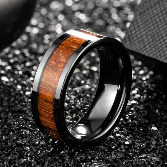 High Polished 8MM Fine Jewelry Ring for Men Bands Custom Ceramic Rings Black Wood Ceramic Ring Fashion Jewelry