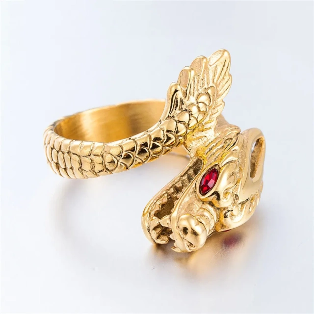 Gold Chinese Dragon Long Ring for Men Women Unisex Punk Hip Hop Alloy Rings Vintage Cool Jewelry