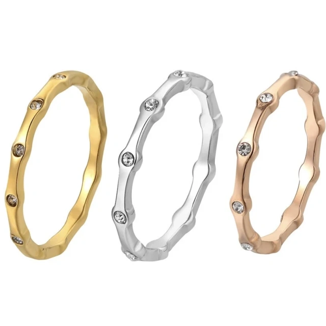 Hot Selling 18K Gold Rose Gold Plated Stainless Steel Rings Zircon Inlay Finger Rings Women Gold Wedding Ring