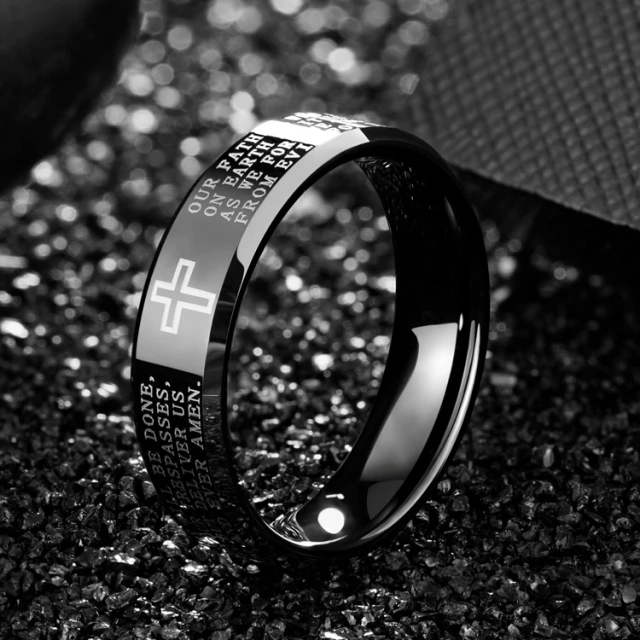 Black Jewelry Tungsten Carbide Cross Ring for Men