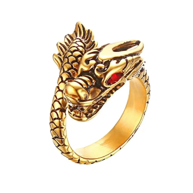 Gold Chinese Dragon Long Ring for Men Women Unisex Punk Hip Hop Alloy Rings Vintage Cool Jewelry