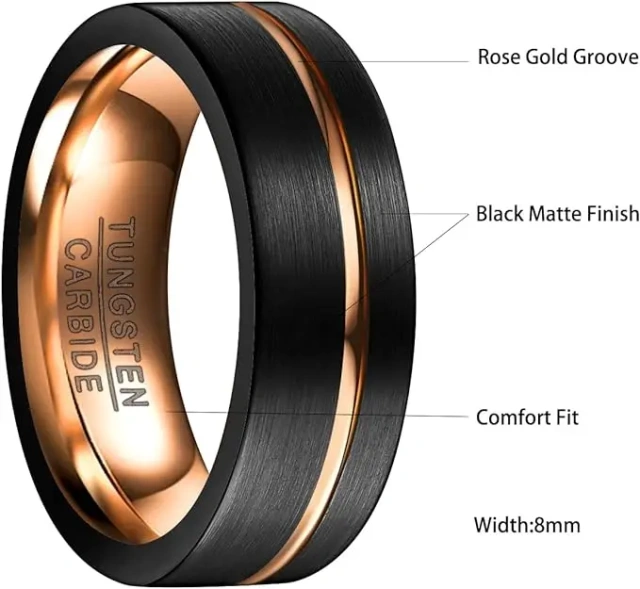 18K Gold Plated Tungsten Ring Manufacturer - Rose Gold & Black