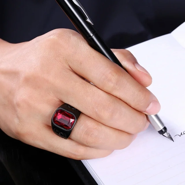 Men Jewelry Stainless Steel Red Gem Stone Black Turkish Rings Men Ottoman